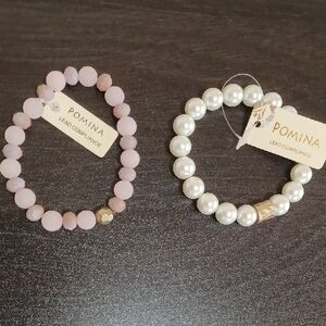 2 PCS - Pink Bracelet & White Faux Pearl Beaded Bracelet Duo (Great Deal!)